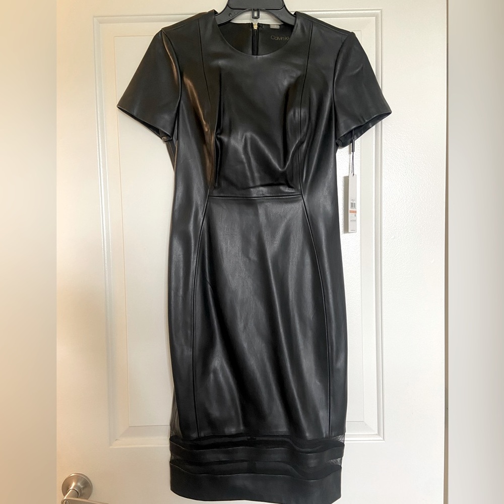 NWT - Calvin Klein black leather dress